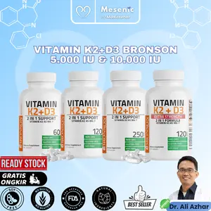 Bronson Vitamin K2+D3 5000IU 90mcg Supplement Bone and Heart Health Non-GMO Formula dan Extra Strength K2+D3 10,000IU 120mcg DIJAMIN ASLI