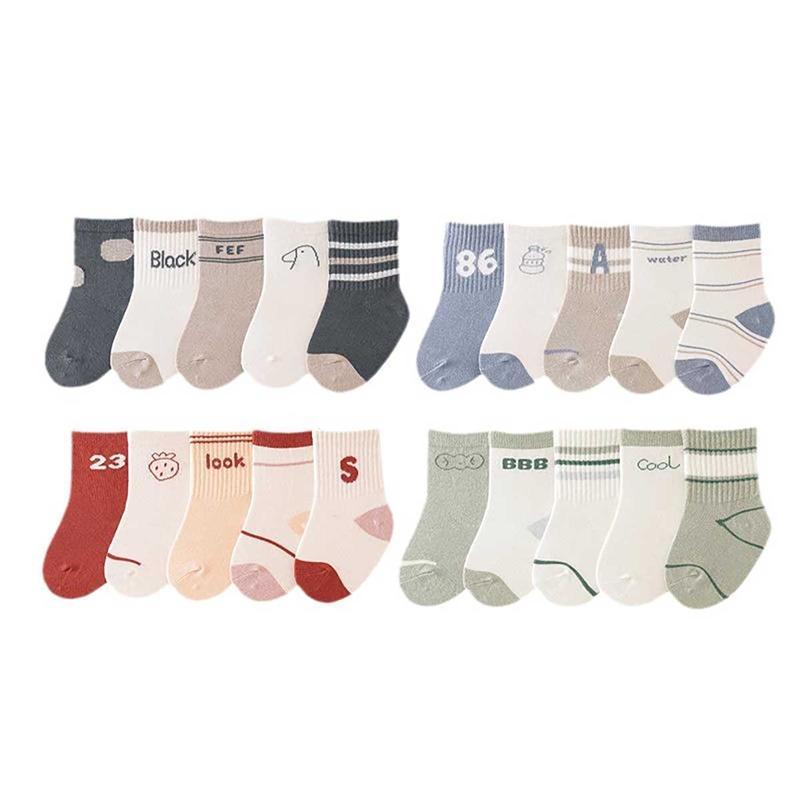 Tất Em Bé Chữ Động Vật Hoạt Hình 5 Đôi bộ Thoáng Khí Thích Hợp Cho Bé Trai Và Bé Gái Tập Đi Giày Dép Thoải Mái Và Mềm Mại Tất Ống Giữa Cho Trẻ Em