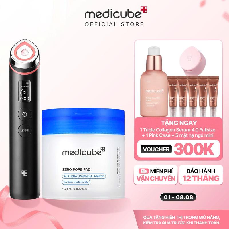 Set Máy Làm Đẹp 6 Trong 1 AGE-R BOOSTER Pro [ĐEN] và 1 Toner Zero Pore Pad hỗ trợ thu nhỏ lỗ chân lông 155g/70 miếng