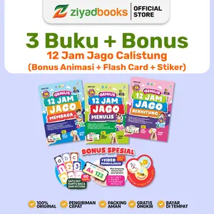 (Isi 3 Buku) Paket 12 Jam Jago Calistung Membaca Menulis Berhitung + Bonus Kartu, Video & Stiker Untuk TK SD Usia 3-7 Tahun