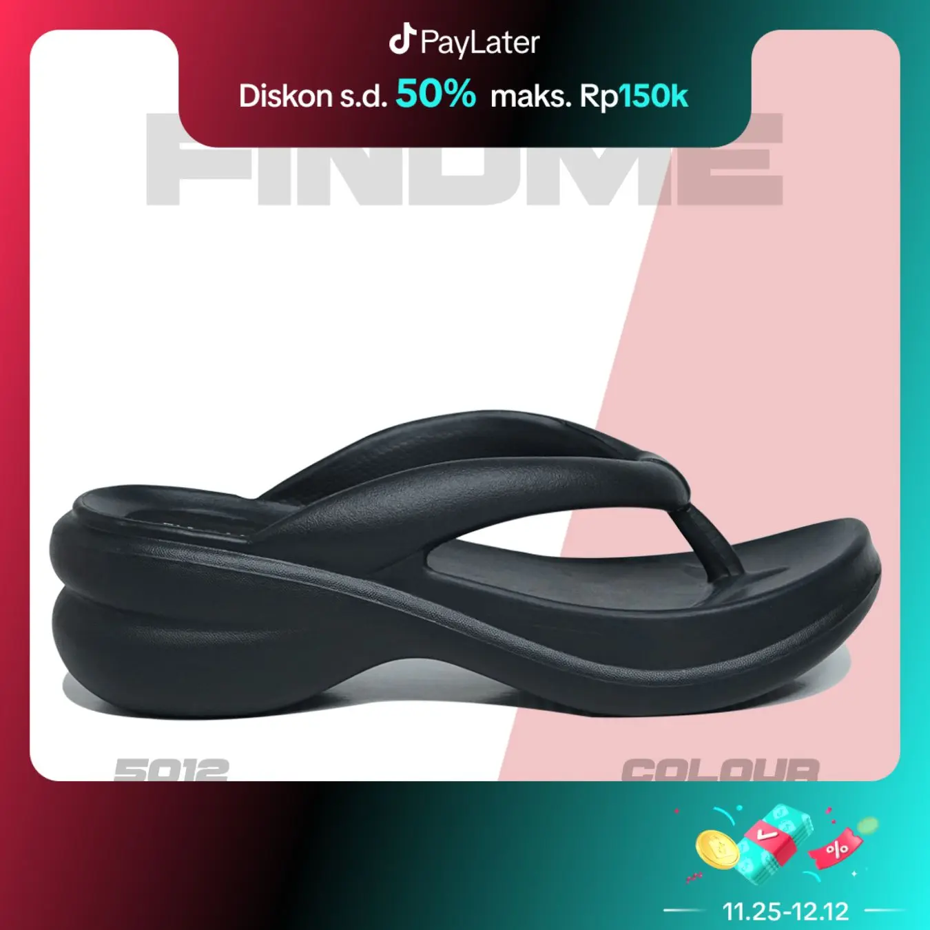 SANDAL WANITA FLIP-FLOP MUDAH DI BERSIHKAN BAGUS EMPUK SLIP-ON BAHAN RUBBER BERKUALITAS  5012 Black Pink KARET