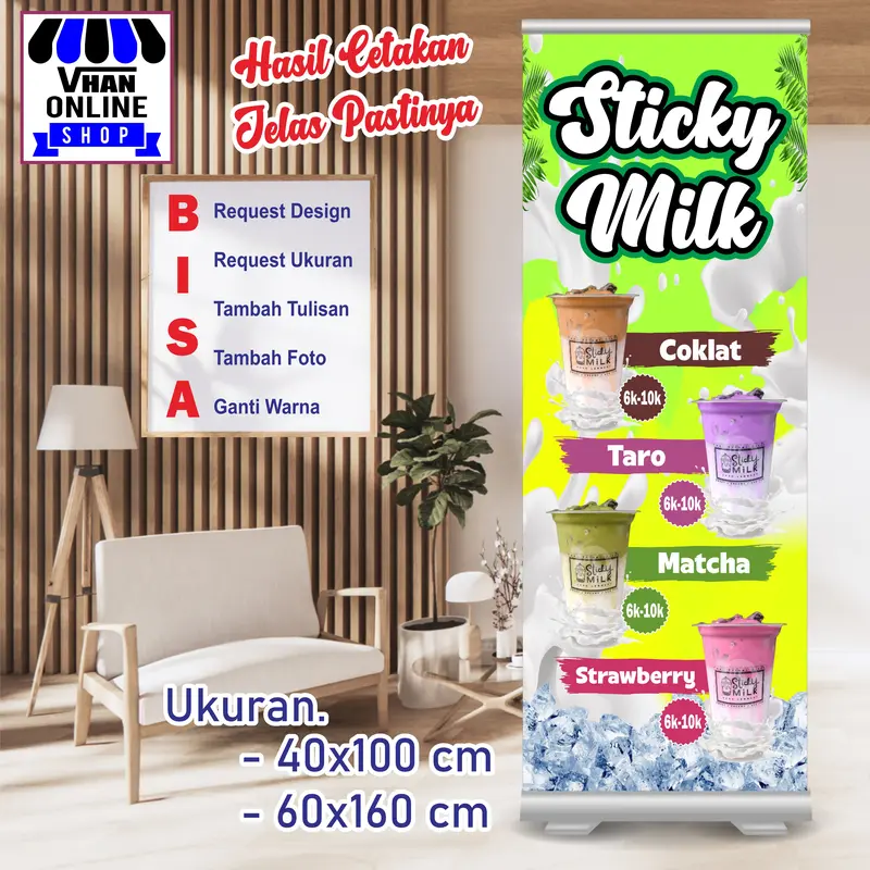 Cetak Banner Spanduk Request Minuman Sticky Milk Jualan 0