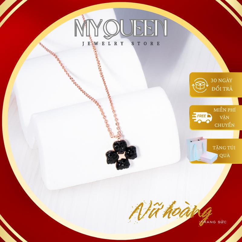 Dây Chuyền 4 Lá May Mắn 2 Mặt Đen Trắng Titan Mạ Vàng Hồng Thiết Kế Tinh Tế Sang Trọng Cho Mọi Phong Cách Thời Trang