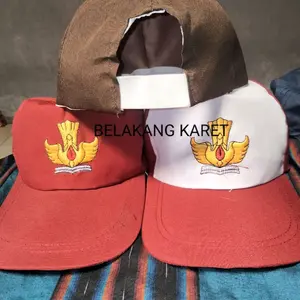 Topi SD Merah Putih Pramuka Bordir Isi 10 Pcs Belakang Pake Karet - Bahan Kain Seragam Biasa - Pearl