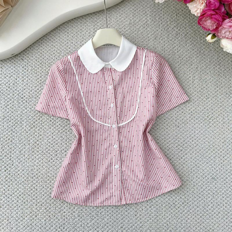 ZUMY fashion Áo sơ mi kẻ viền ngực họa tiết trái tim HTV119 mềm mát