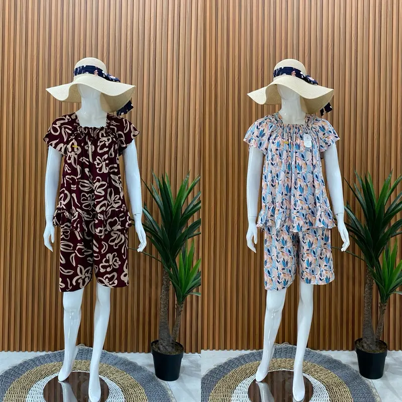 One Set Fuji Rayon Stelan Celana Pendek Rayon Premium Motif Setelan 4