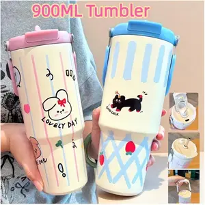 【COD】Tumbler 900ML Botol Minum Tumbler Stainless 900ml Tahan Panas Dingin Stainless Steel 316 Tumbler Premium Quality Dengan Straw Portable Car Drinking Cup BPA FREE