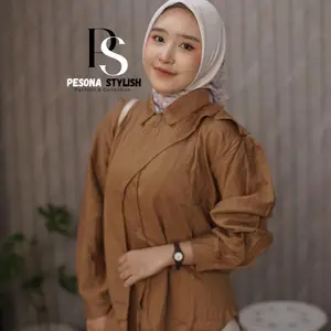 Hawa Shirt Kemeja Pololien Premium BLouse Layer Kanan & Kiri Style Atasan Wanita Oversize Terbaru