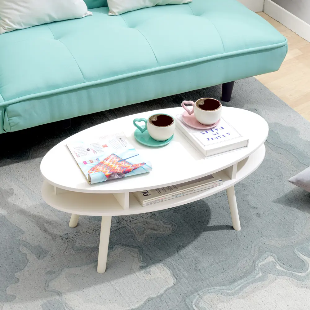 iFURNHOLIC Pieree Oval Coffee Table I Meja Tamu Minimalis I Meja Sofa kayu Oval | furniture Ruang Tamu