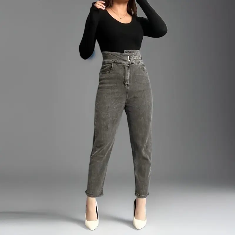 Rilands.id - Celana jeans boyfriend D46 Denim 13oz highwaist - Jeans wanita Highwaist boyfriend Cewek kancing samping high waist