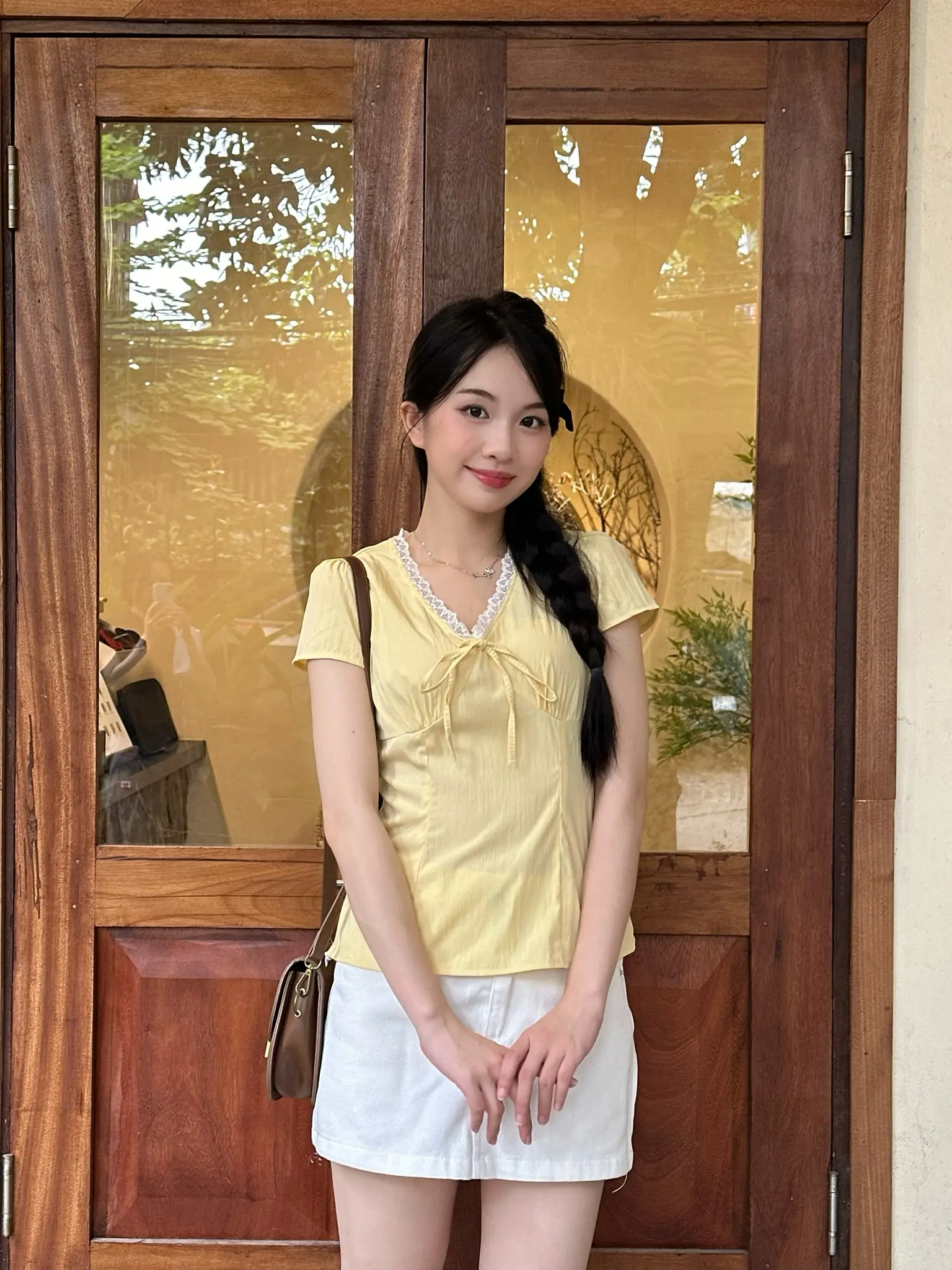 Áo kiểu nữ cổ tim phối ren thắt nơ ngực buộc eo sau lưng freesize chất liệu gió lụa Hàn babydoll dễ mặc cho mùa hè – A554 - 29feb.closet | BigBuy360 - bigbuy360.vn