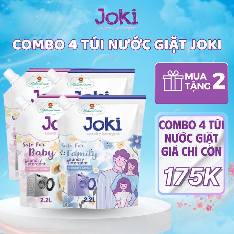 MUA 2 TẶNG 2 Túi Nước Giặt JOKI 8.8 lít Lưu Hương Cao Cấp - Làm Sạch Hiệu Quả An Toàn Cho Da & Trẻ Em Công Nghệ Đột Phá Diệt Vi Khuẩn Bụi Mịn