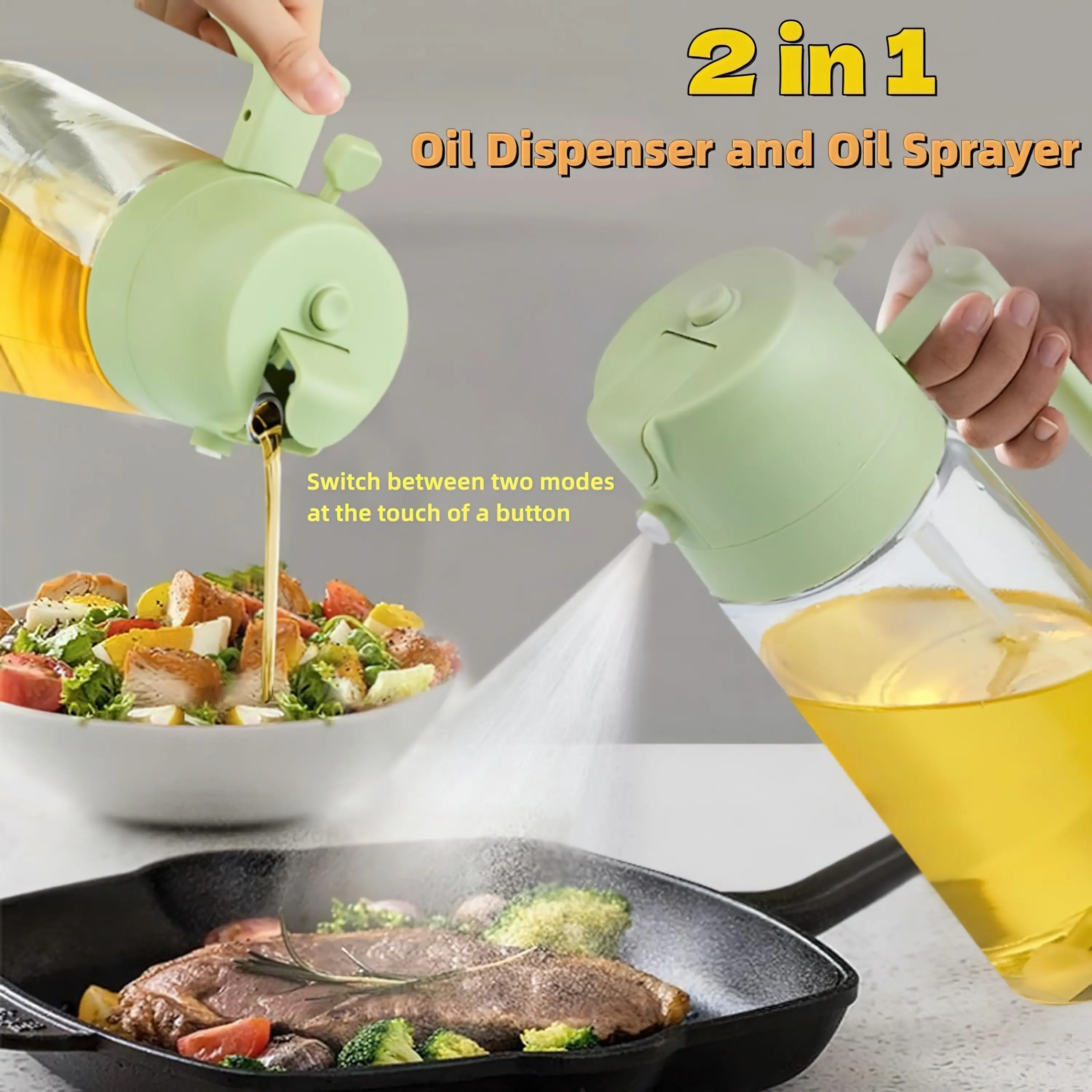 2 In 1 Oil Dispenser And Oil Sprayer Oil Spray Bottle 470ml/ 16oz spray oil and pour oil Oil Container for Cooking Olive Oil bottle Glass for Air Fryer Baking Grilling Kitchen Utensils