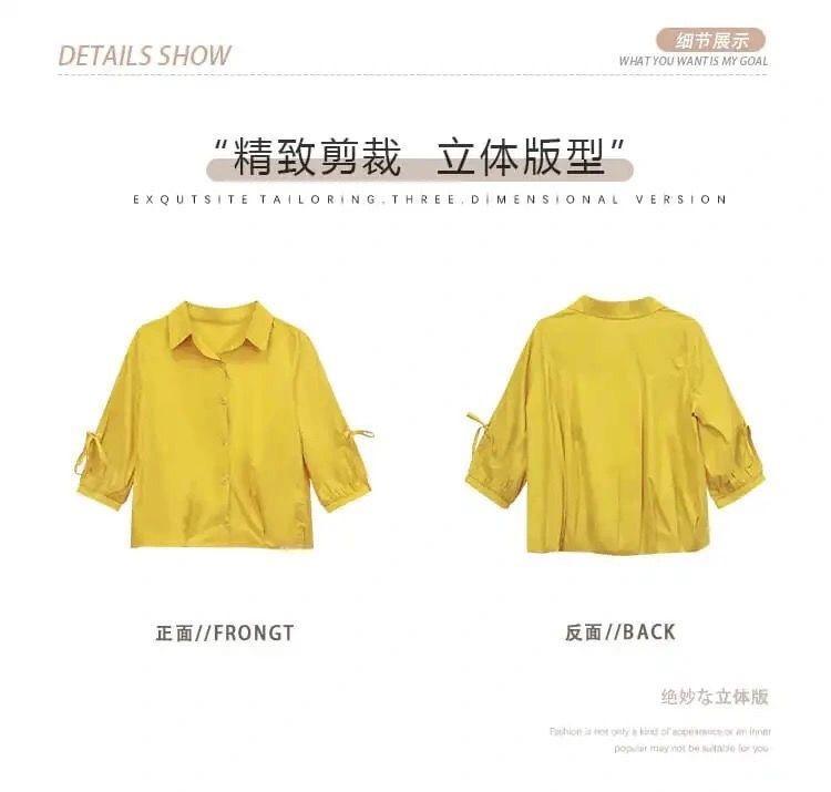 Product Introduction of Women's Chiffon Rheology Hong Kong Style Three-Quarter Sleeve Shirt 2023 New Loose Design Niche Chic Top 13