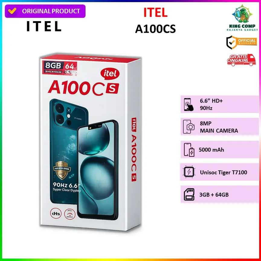 ITEL A100CS 4GB/64GB 3GB/64GB 90Hz, 6000mAh GARANSI RESMI