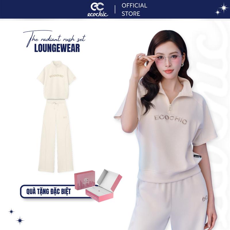 Set Bộ ECOCHIC FRERCE WINK SET Áo Tay Lỡ Cổ Cao Halfzip Quần Dài Cạp Cao Phối Logo EC Cao Cấp Chính Hãng B142