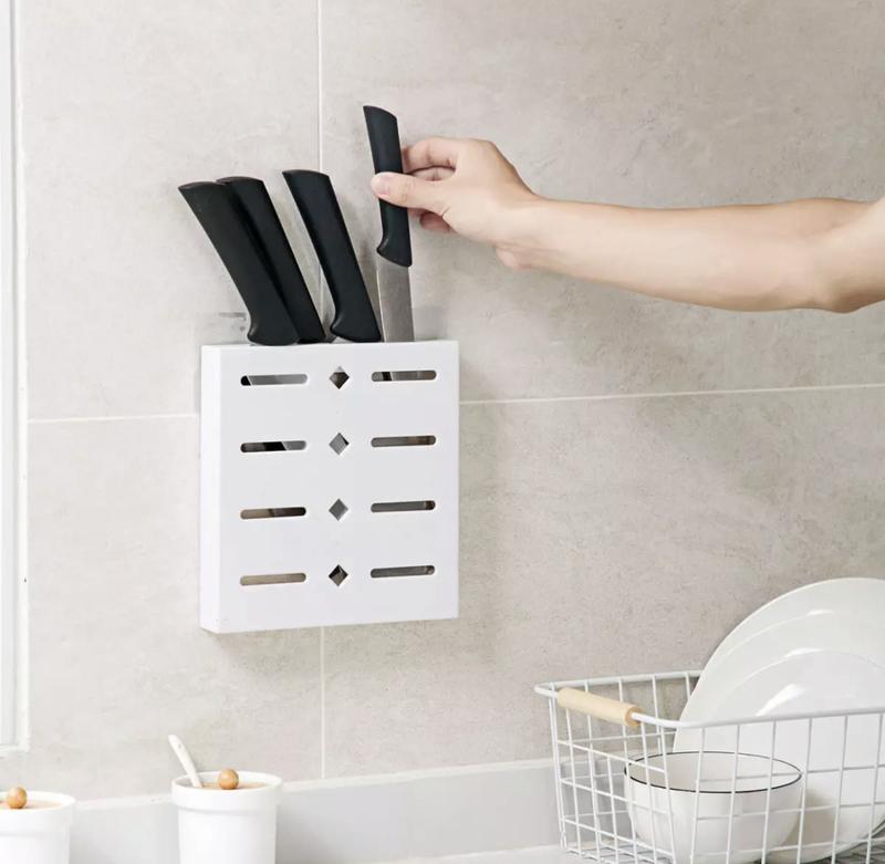 Product Introduction of [SG SELLER] Wall-Mounted Adhesive Drain Knife Rack Holder Storage Container Cutlery Organizer for Kitchen 7