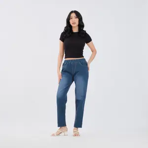Celana Jeans Wanita Skinny Pinggang Full Karet Soft Non Strecht Denim Dewasa Comfortable Fit Size 28-38 Bahan Lembut Fleksibel Nyaman Panjang 90cm