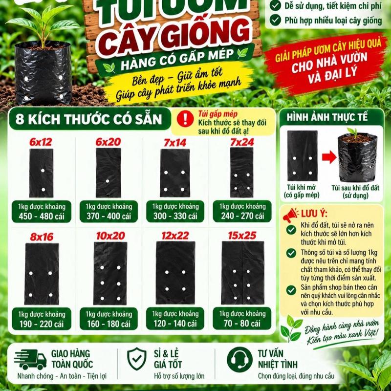 Combo 1kg Túi ươm cây tiện lợi, đủ mọi kích thước cho khách hàng lựa chọn, túi…