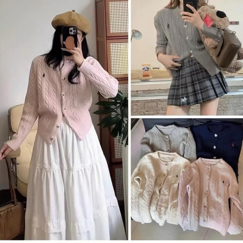 FORM RỘNG Áo Khoác Len Dài Tay Thêu Cổ Tròn Khuy To Chất Len Vặn Thừng Dày Dặn Thanh Lịch Trẻ Trung A40