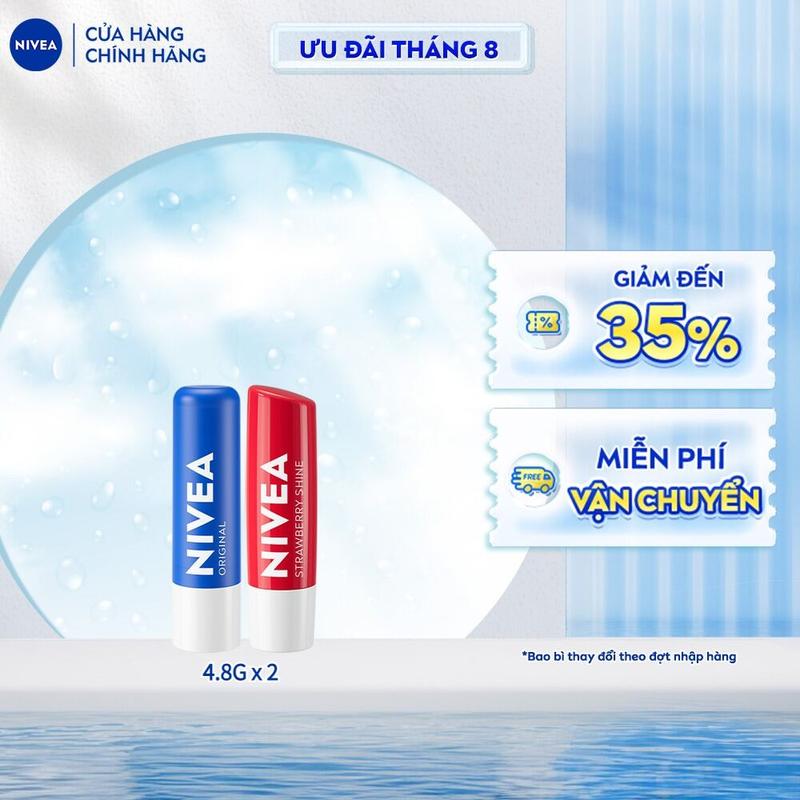 Bộ 2 Son Dưỡng NIVEA Original Care Chuyên Sâu & Strawberry Shine Sắc Đỏ Dâu Tây (4.8 g) - 85061+85083