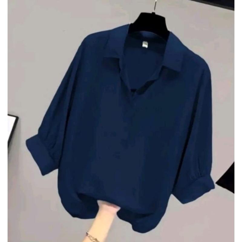 Atasan wanita leher V neck lengan balon./ blouse polos kemeja wanita / 3