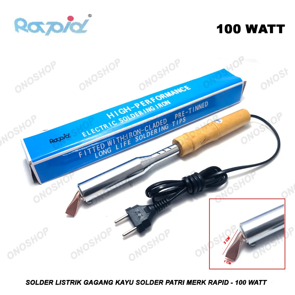 Solder Listrik Gagang Kayu Solder Patri Merk RAPID - 100 Watt