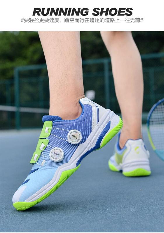 Product Introduction of 36-46 Professional Badminton Shoes for Men Double Rotating Buckle Tennis Shoes Wear-resistant Non-slip Table Tennis Shoes Couple's Training and Competition Sneakers Plus Size 22