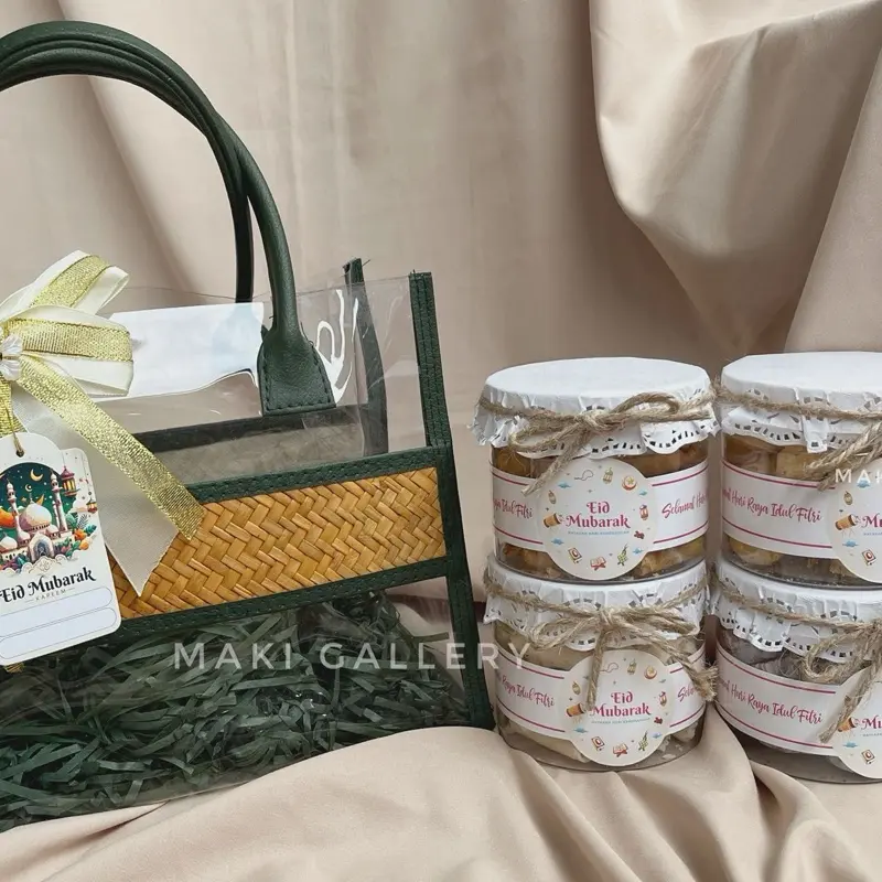 Tas Hampers Lebaran Idul Fitri Unik Custom / Parcel Bingkisan Kue Toples Mika Pandan Mendong By Maki Gallery Pita 6
