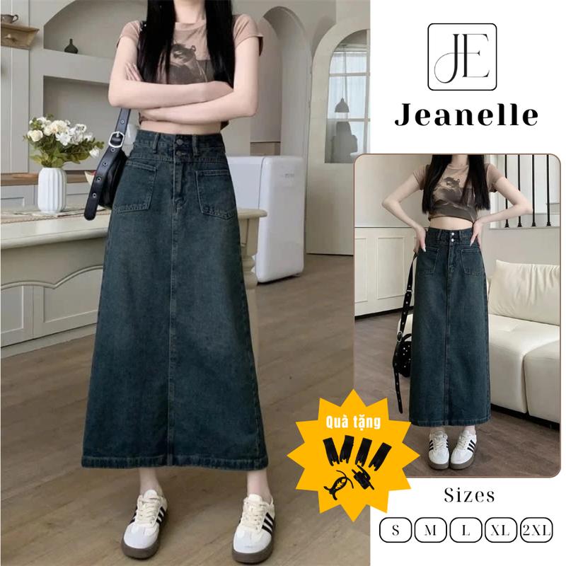 Chân váy jeans dáng dài cạp cao có xẻ sau, chân váy hot 2025 V16 Top Chân Váy Jean Giá Rẻ dáng dài