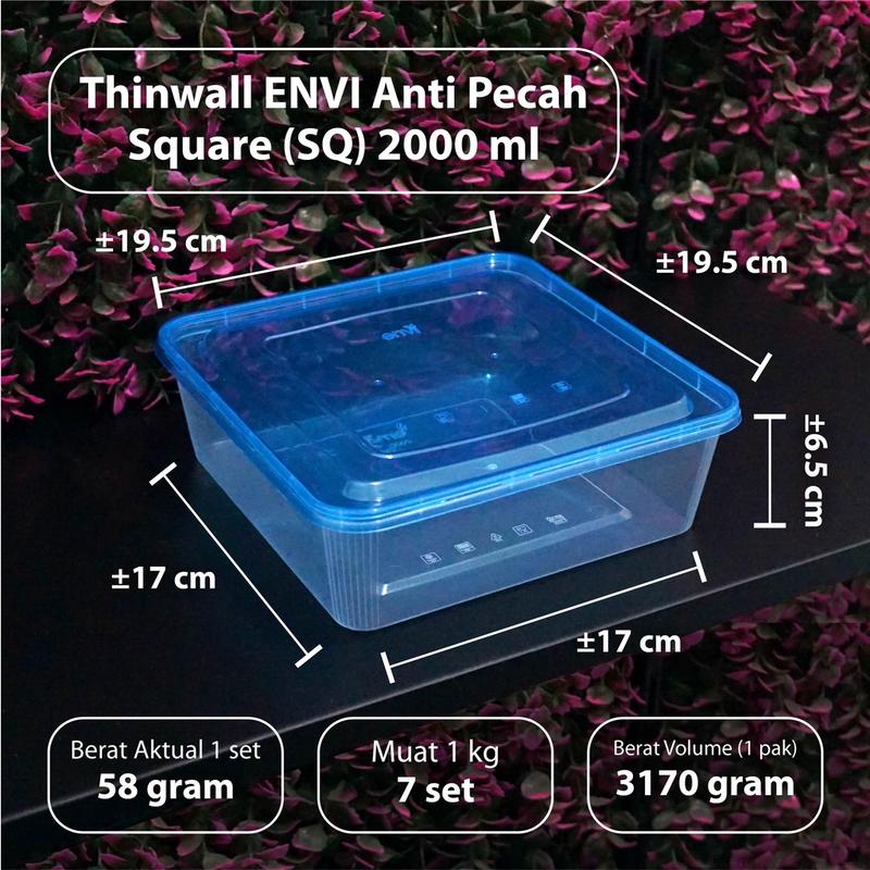 (Depok) Thinwall Anti Pecah 2000 ml - Thinwall ENVI - Kotak Makanan - Square 1