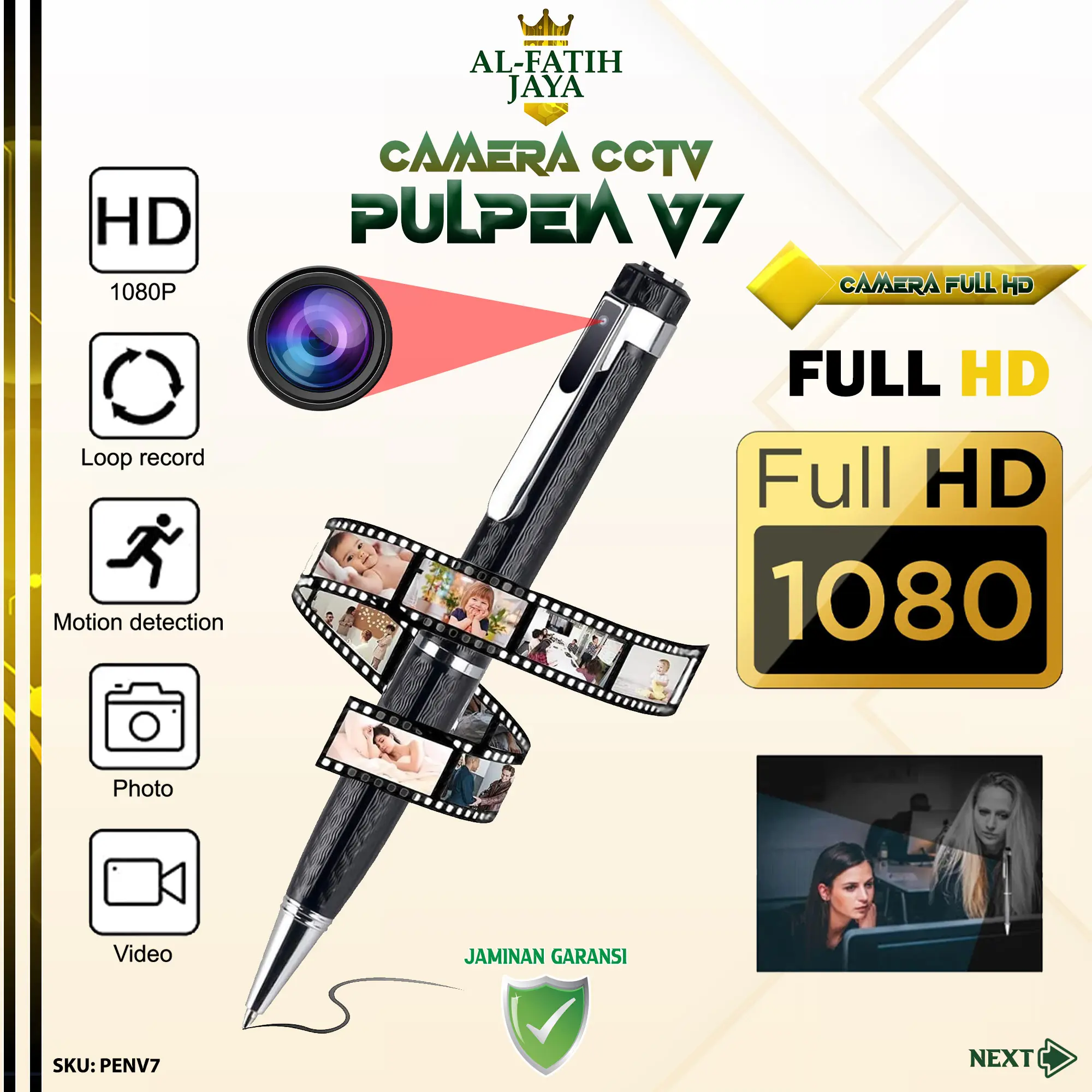 ALFATIHJAYA V7 Pen Camera HD 1080P Portable Video Photo Audio Recorder Pocket Camcorder Rechargeable Support Micro SD
