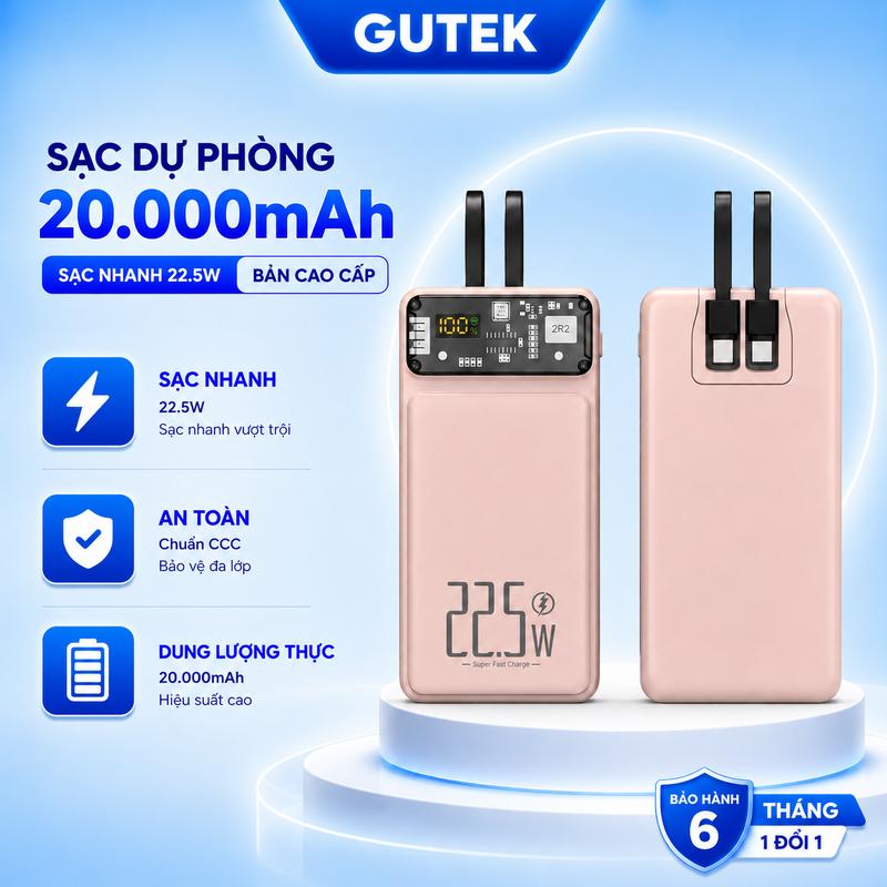 Pin Sạc dự phòng 20000mah sạc nhanh 22,5W có dây đi kèm cho điện thoại - DX160