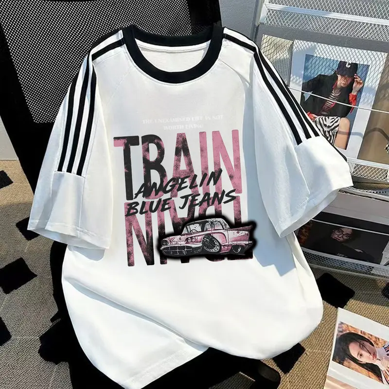 Pria Model Regular Unisex W203 JWstudio T-shirt Oversize Cotton Retro Pattern Kaos Putih Wanita Hitam Top Katun Muda 6