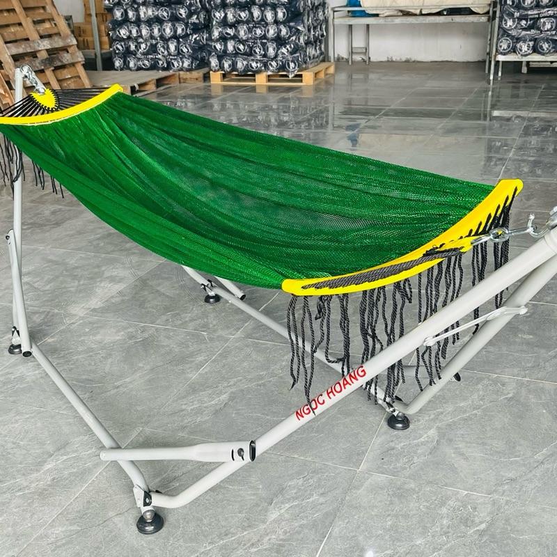 Bộ võng xếp thuyền rồng thép Sơn tĩnh điện chân đế xoay 360độ+ lưới siêu to màu xanh lá 0