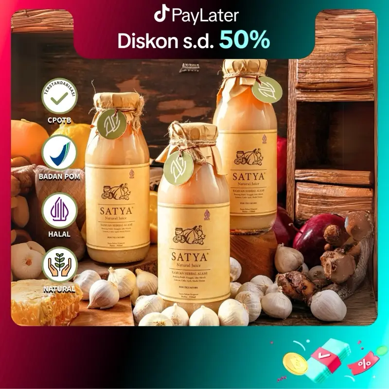 (PAKET 3 BOTOL) SATYA Jus Bawang Putih Tunggal Jahe Merah Madu Hutan Cuka Apel Lemon sudah BPOM TR Natural dan Aman 0