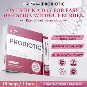 Wellcatcher-Prebiotic + Probiotic 15B CFUl7-Strain,Probiotic oral liquid Convenient,Daily SupportsGut Health, Suppress acne,Relieve constipation,Micro Complex Formulation,lmmunity prebioticsprebiotics Vitamin