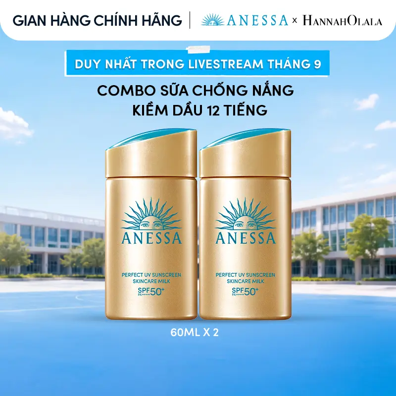 Combo Sữa chống nắng dưỡng da kiềm dầu bảo vệ hoàn hảo Anessa Gold Milk SPF50+ PA++++ 60mlx2