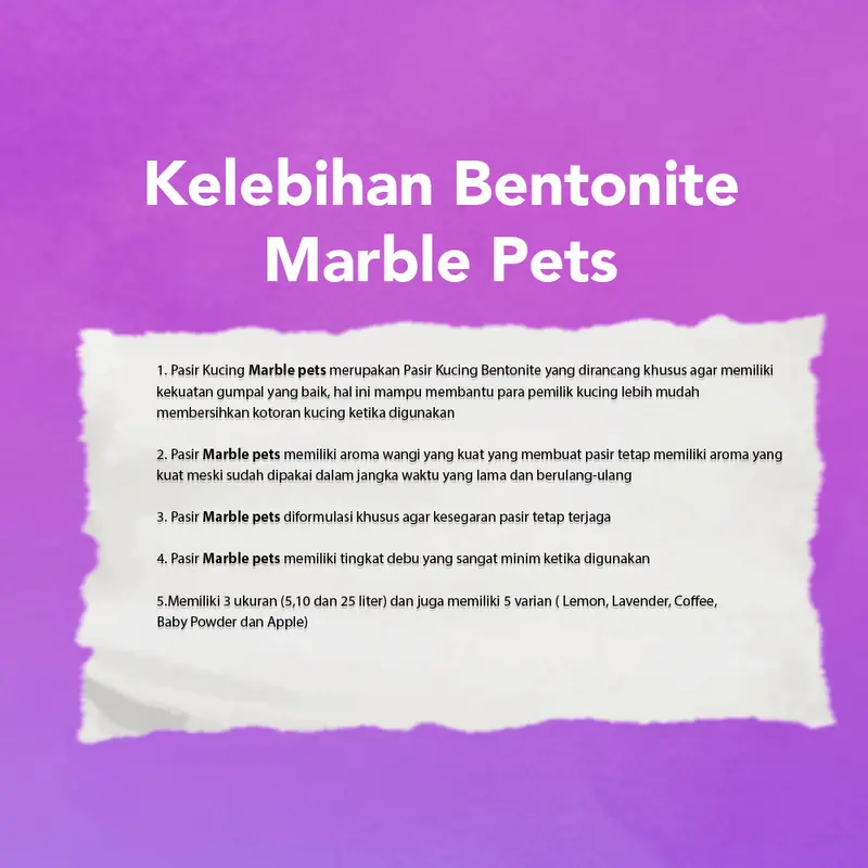 MARBLE PETS Bentonite 5L Cat Litter Pasir Kucing  Gumpal, Harum Wangi,Dari Bahan Alami, Anti Bakteri,dan Aman untuk Kitten dan Kucing Dewasa 4