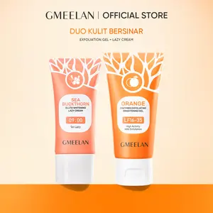 GMEELAN 2PCS Skincare SET Orange Peeling Gel Eksfoliasi Wajah Scrub Exfoliasi Mengangkat Sel Kulit Mati Exfoliating 50g Mencerahkan Dark Spot Brightening Whitening Pore Blackhead Removal Firming + Gluta Lazy Cream 30g Moisturizer Krim Pelembab Wajah