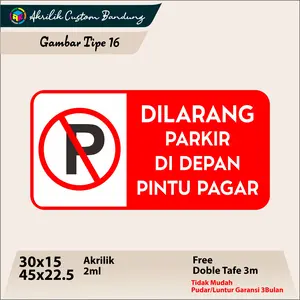 Akrilik Sign Dilarang Parkir Tipe 16 Acrylic Signage Sticker Hitam