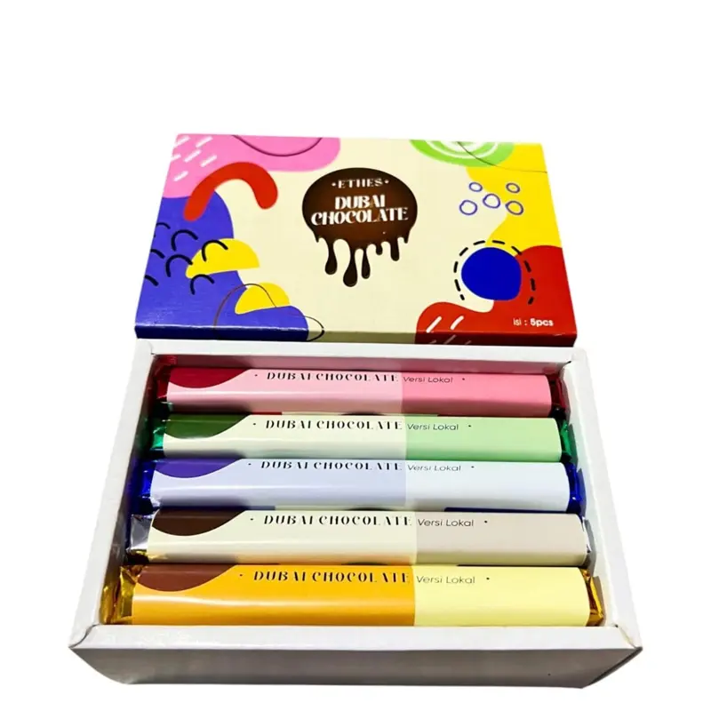 ETHES DUBAI CHOCOLATE 1BOX ISI 5VARIAN VIRAL chocolates crispy pistachio kunafe coklat chocolate bar dubai halal