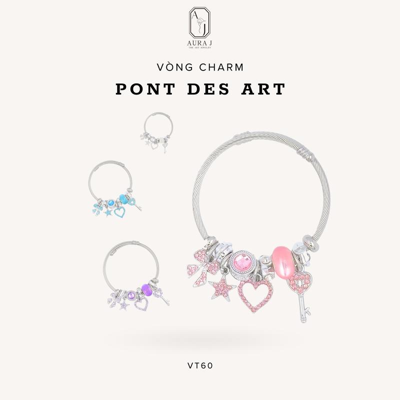 [AURAJ] New Arrival - Vòng Tay Gắn Charm Pont Des Arts, Charm Cầu Tình Yêu Paris,Vòng Charm Đá Thạch Charm tình yêu, May Mắn - VT60 Titan Phụ Kiện Nam Châm Pin Hoa Sen