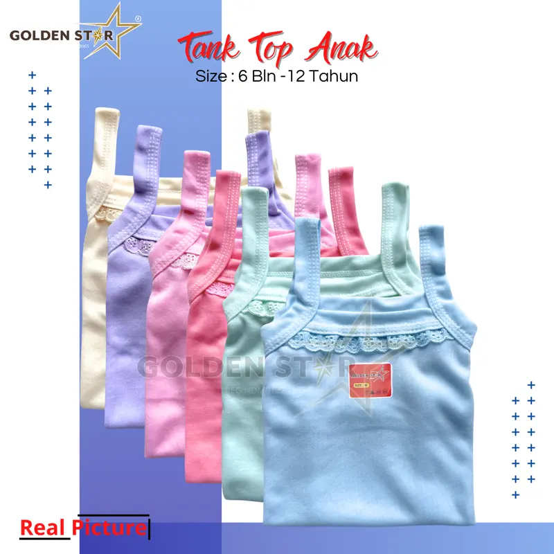 6 Pcs Tank Top renda Anak perempuan Warna - Tengtop Anak perempuan Warna Usia 0-2 Tahun Tanpa Bolong Bolong Kaos Dalam Kutang Anak Perempuan TREN - Kaos Singlet Anak Perempuan  / Tanktop Anak warna Lusinan pewe 4