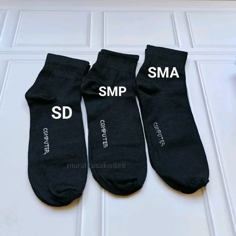 (paket 6 pasang) kaos kaki sekolah pendek anak SD SMP SMA putih telapak hitam 5