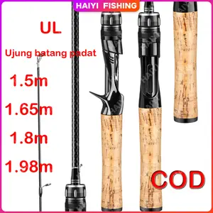HAIYI FISHING 1.5M/1.68M/1.8M/1.98M UL Bahan Serat Karbon Tinggi Ujung Padat Joran Pancing Ultralight Joran Pemintal Joran Casting Joran Pancing Ringan Joran Air Laut/Air Tawar