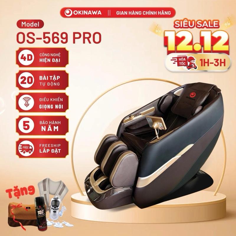   Con lăn di chuyển 4D  Ghế massage toàn thân Okinawa OS-569 Pro kéo giãn chuyên sâu 20 bài massage nhiệt sưởi loa nghe nhạc sạc điện thoại không dây 