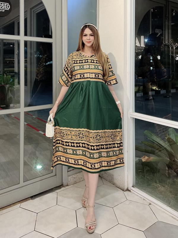 Dress Wanita dengan Kain Rayon Lembut dan Nyaman untuk Motif Songket Gelombang Cantik Casual Daster Panjang 3