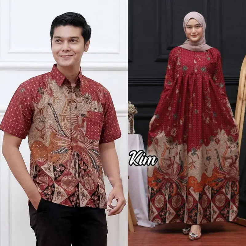 Set Gamis Batik Couple Jumbo Batik Pasangan Suami Istri Lengan Pendek Modern 03 4
