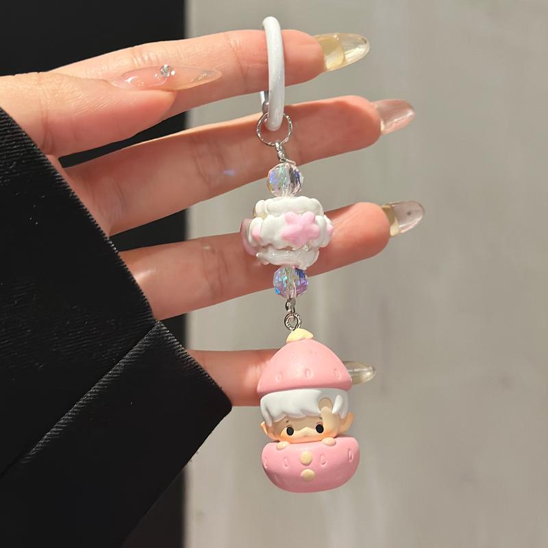 BEAN Kawaii Strawberry Beanded Mobile Phone Pendant Cute Fun DIY Pendant Keychain Decoration Accessories Good Friend Christmas Gift 3